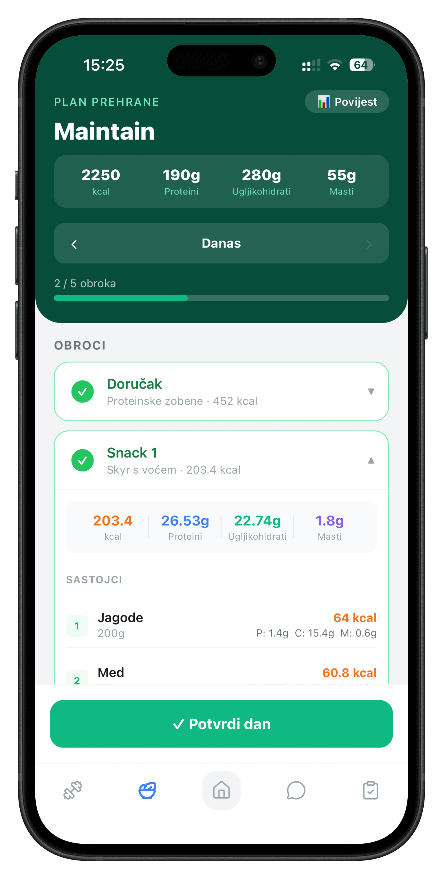 Online coaching software - meal plan and macros on one screen