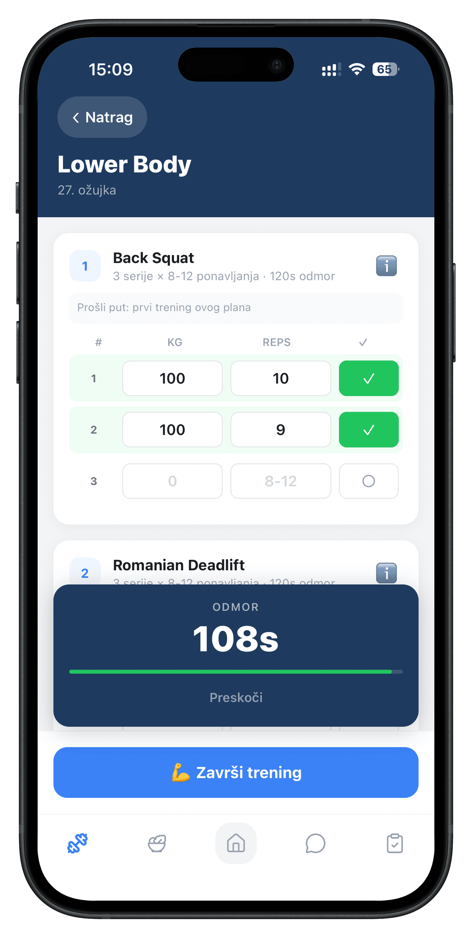 Fitness coach app - client following a workout plan on a phone