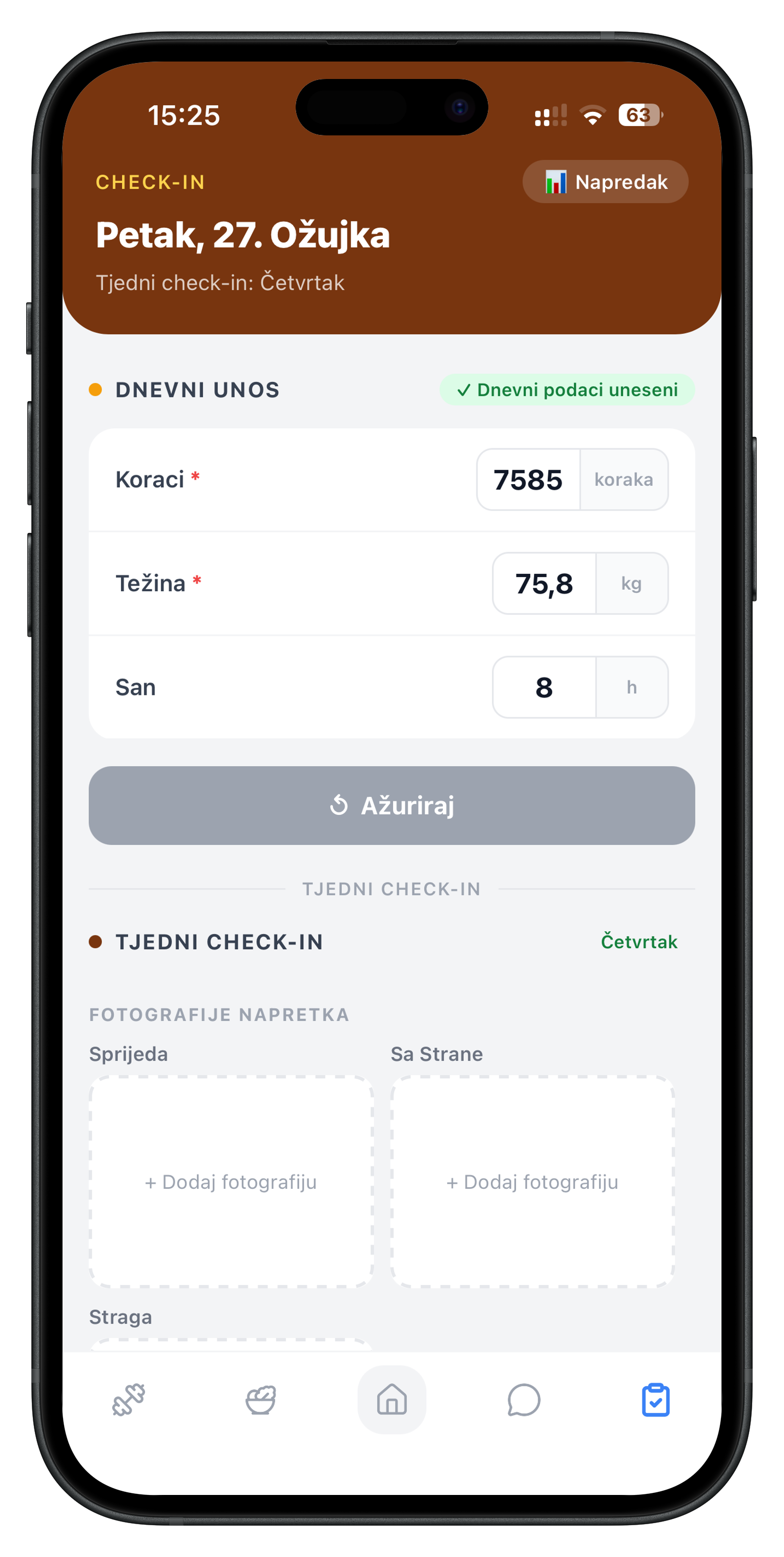 Weekly and daily check-in in 2 minutes